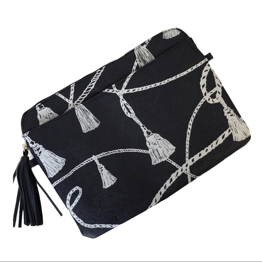 Chico's Geometric Full Zip Makeup Bag Tassel